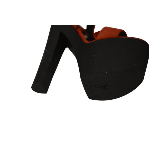 Women's Designer Giuseppe Zanotti Red Suede Platform Chunky High Heel Size 37/7 - Picture 6 of 11